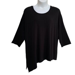 Terra & Sky Top Womens Plus Size 4X Black 3/4 Sleeve Knit Tunic High-Low Soft
